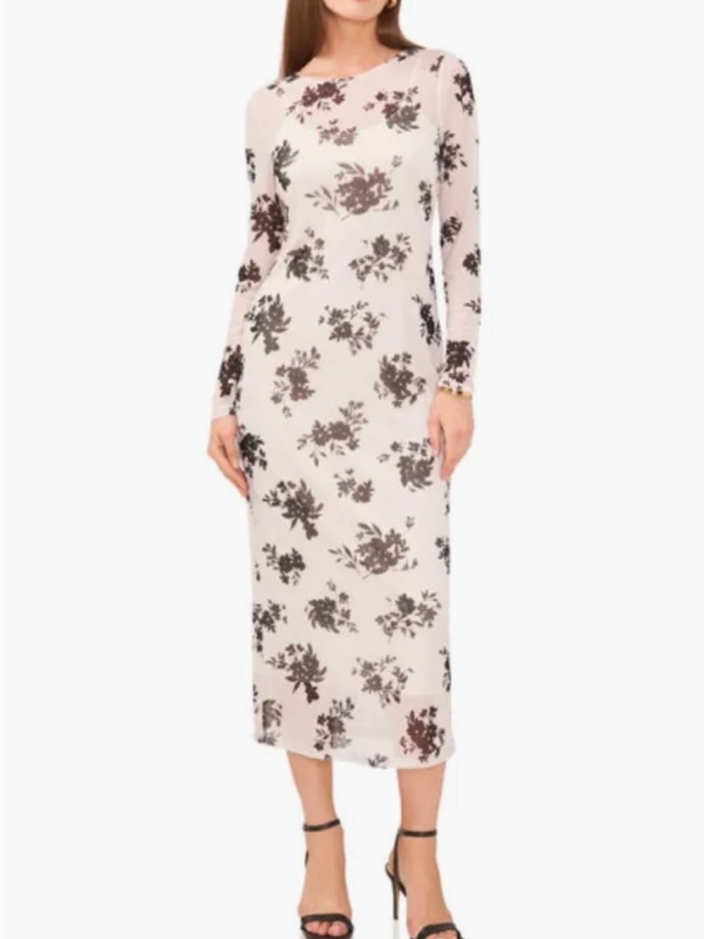 Vince Camuto Cream Maxi Dress with Black Floral Print